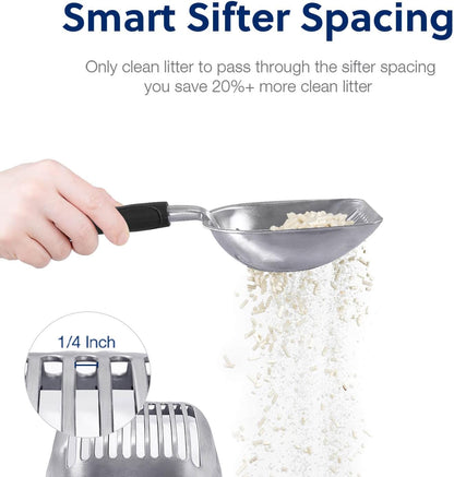 Cat Litter Scoop, Aluminum Alloy Sifter, Kitty Metal Scooper, Deep Shovel, Long Handle, Poop Sifting, Kitten Pooper Lifter, Durable, Heavy Duty, for Litter Box
