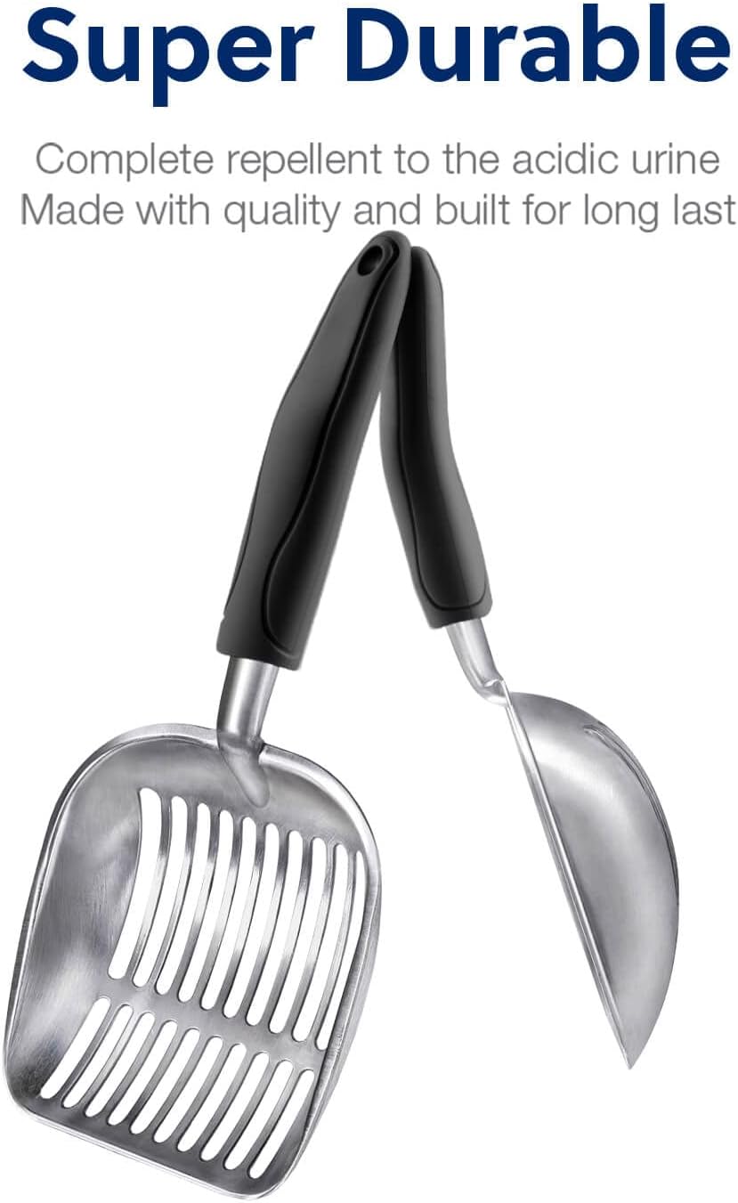 Cat Litter Scoop, Aluminum Alloy Sifter, Kitty Metal Scooper, Deep Shovel, Long Handle, Poop Sifting, Kitten Pooper Lifter, Durable, Heavy Duty, for Litter Box