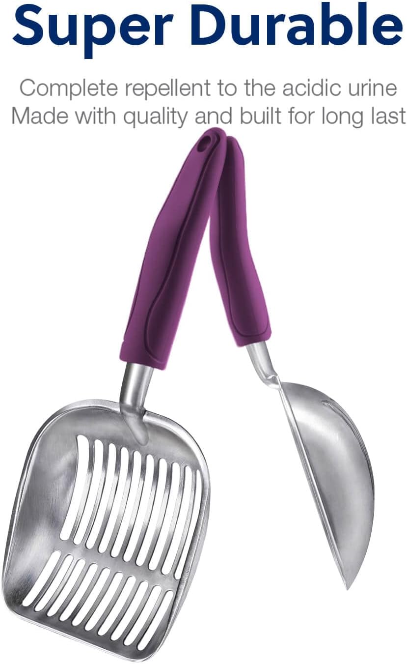 Cat Litter Scoop, Aluminum Alloy Sifter, Kitty Metal Scooper, Deep Shovel, Long Handle, Poop Sifting, Kitten Pooper Lifter, Durable, Heavy Duty, for Litter Box