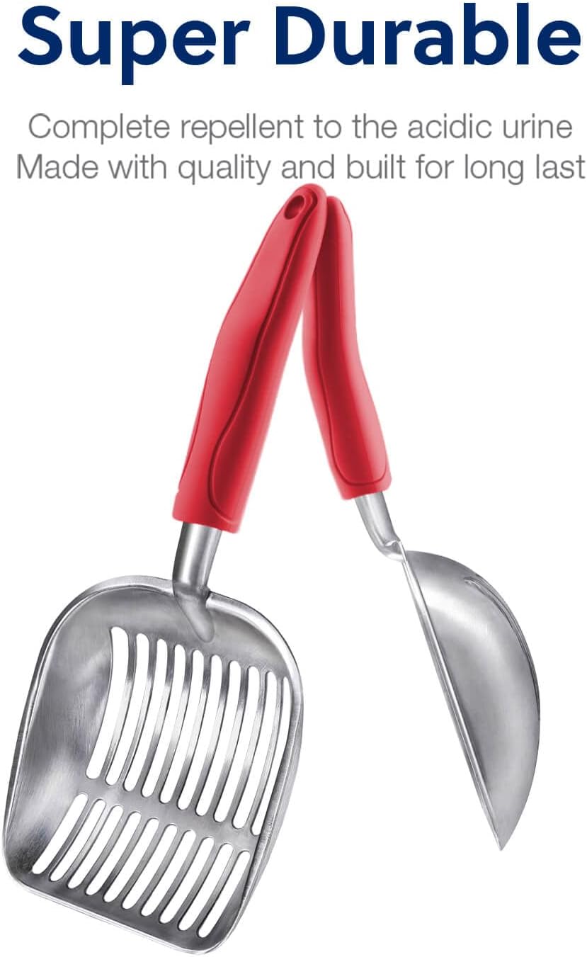 Cat Litter Scoop, Aluminum Alloy Sifter, Kitty Metal Scooper, Deep Shovel, Long Handle, Poop Sifting, Kitten Pooper Lifter, Durable, Heavy Duty, for Litter Box