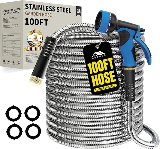 100ft Metal Garden Hose with Upgraded Leak‑Proof Rubber Sleeve