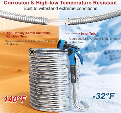 100ft Metal Garden Hose with Upgraded Leak‑Proof Rubber Sleeve