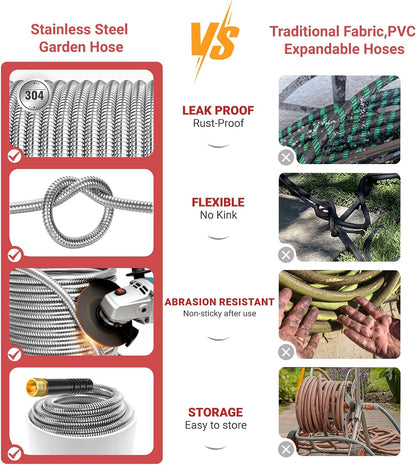 100ft Metal Garden Hose with Upgraded Leak‑Proof Rubber Sleeve