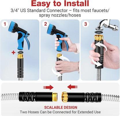 100ft Metal Garden Hose with Upgraded Leak‑Proof Rubber Sleeve