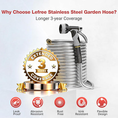 100ft Metal Garden Hose with Upgraded Leak‑Proof Rubber Sleeve