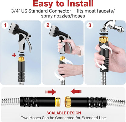 100ft Metal Garden Hose with Upgraded Leak‑Proof Rubber Sleeve