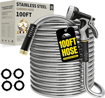 100ft Metal Garden Hose with Upgraded Leak‑Proof Rubber Sleeve