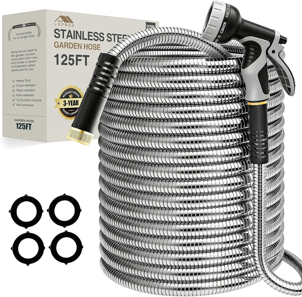 100ft Metal Garden Hose with Upgraded Leak‑Proof Rubber Sleeve