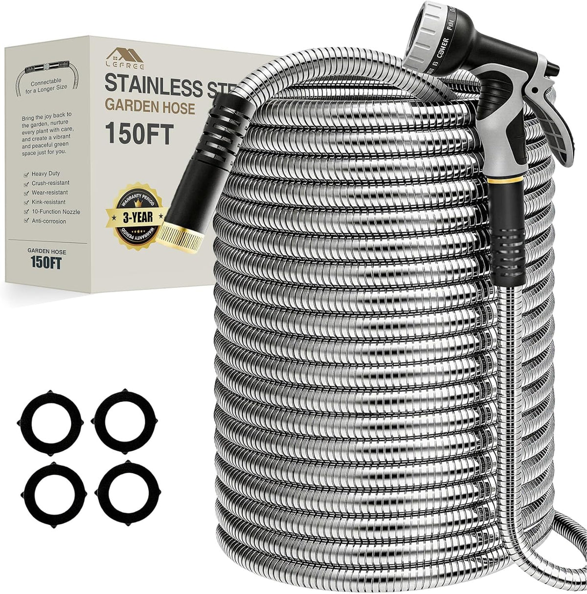 100ft Metal Garden Hose with Upgraded Leak‑Proof Rubber Sleeve