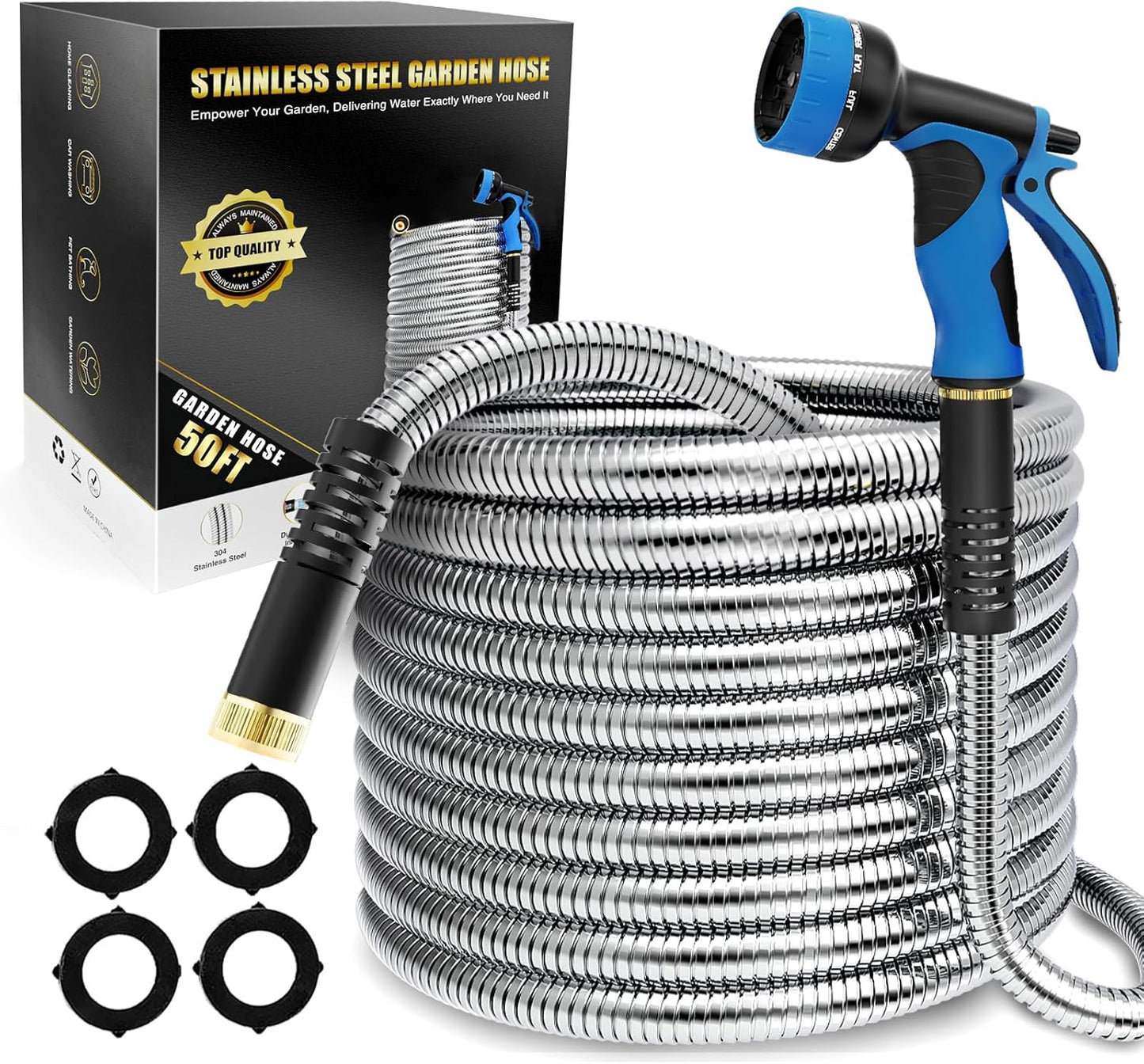 100ft Metal Garden Hose with Upgraded Leak‑Proof Rubber Sleeve