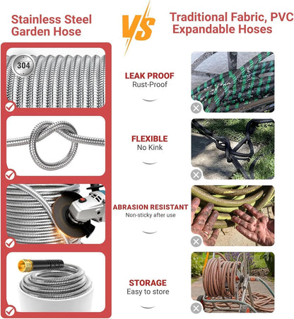 100ft Metal Garden Hose with Upgraded Leak‑Proof Rubber Sleeve