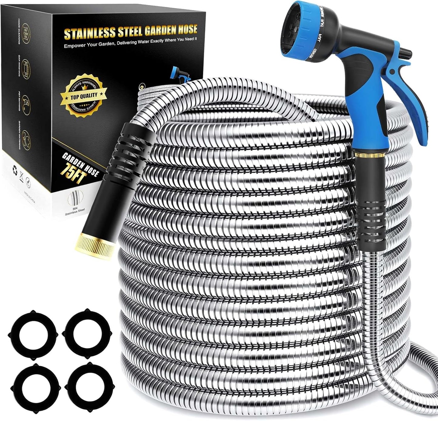 100ft Metal Garden Hose with Upgraded Leak‑Proof Rubber Sleeve