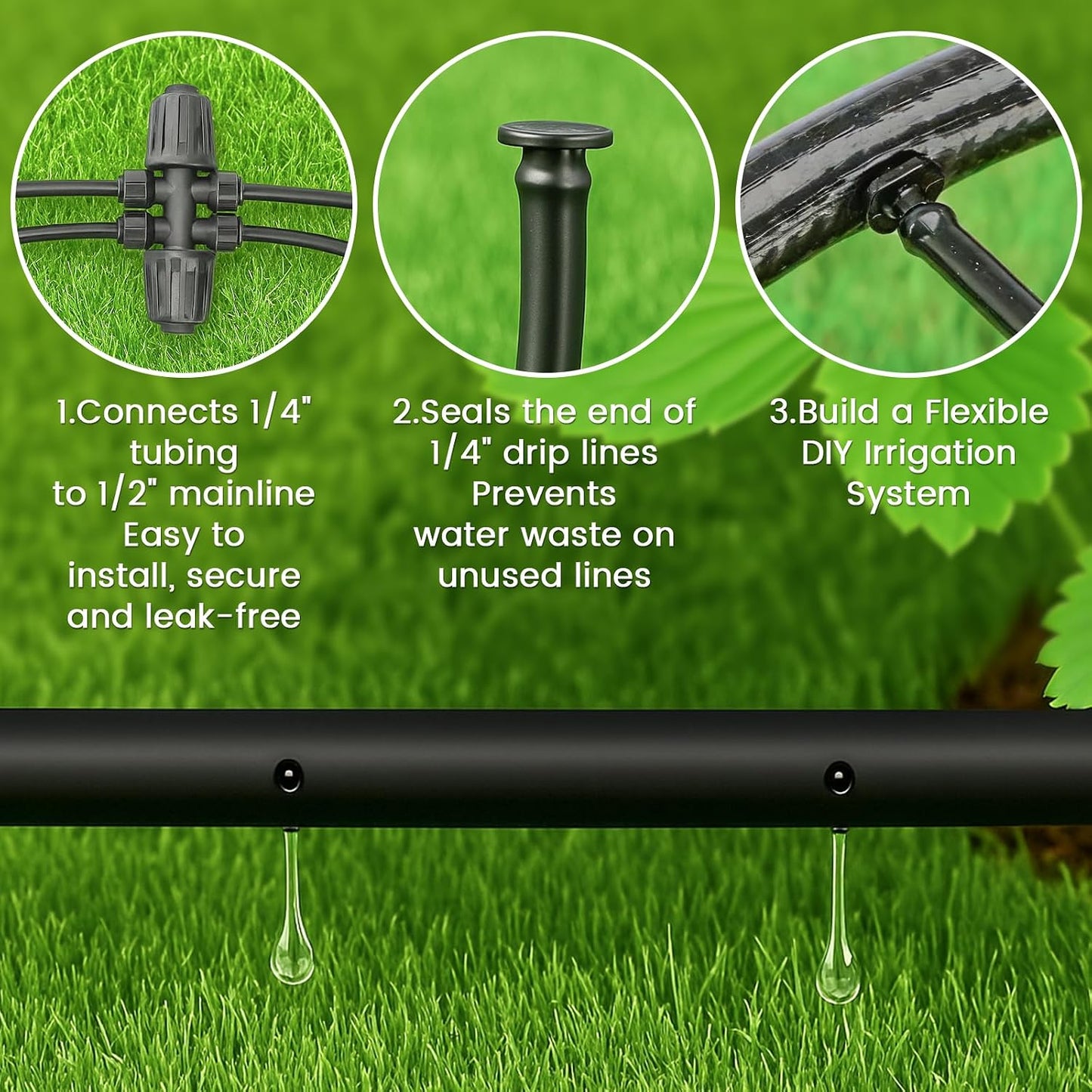 1/4" Irrigation Dripline Tubing (100 Ft Roll), Saving 80% Water, 6" Emitter Spacing, 0.5 GPH Emitters Built-In Drip Irrigation Line with 1/4" Fittings Included, Black