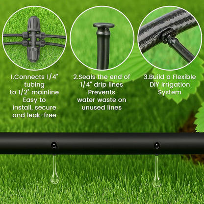1/4" Irrigation Dripline Tubing (100 Ft Roll), Saving 80% Water, 6" Emitter Spacing, 0.5 GPH Emitters Built-In Drip Irrigation Line with 1/4" Fittings Included, Black