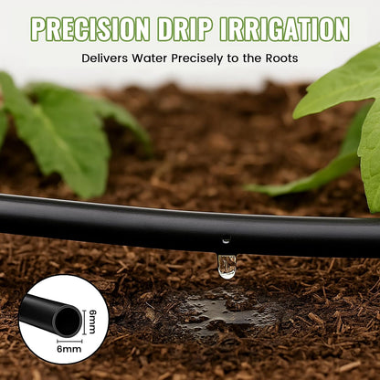1/4" Irrigation Dripline Tubing (100 Ft Roll), Saving 80% Water, 6" Emitter Spacing, 0.5 GPH Emitters Built-In Drip Irrigation Line with 1/4" Fittings Included, Black