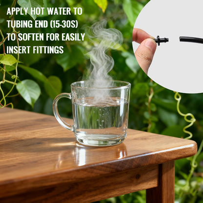 1/4" Irrigation Dripline Tubing (100 Ft Roll), Saving 80% Water, 6" Emitter Spacing, 0.5 GPH Emitters Built-In Drip Irrigation Line with 1/4" Fittings Included, Black