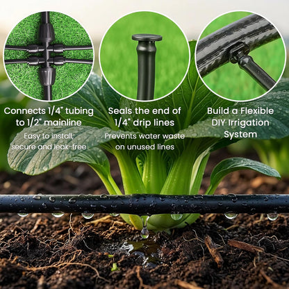 1/4" Irrigation Dripline Tubing (100 Ft Roll), Saving 80% Water, 6" Emitter Spacing, 0.5 GPH Emitters Built-In Drip Irrigation Line with 1/4" Fittings Included, Black
