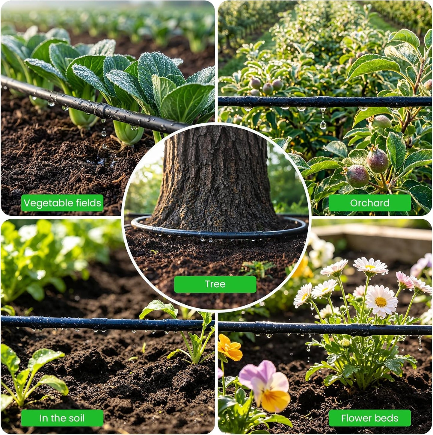 1/4" Irrigation Dripline Tubing (100 Ft Roll), Saving 80% Water, 6" Emitter Spacing, 0.5 GPH Emitters Built-In Drip Irrigation Line with 1/4" Fittings Included, Black