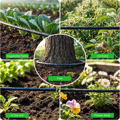 1/4" Irrigation Dripline Tubing (100 Ft Roll), Saving 80% Water, 6" Emitter Spacing, 0.5 GPH Emitters Built-In Drip Irrigation Line with 1/4" Fittings Included, Black