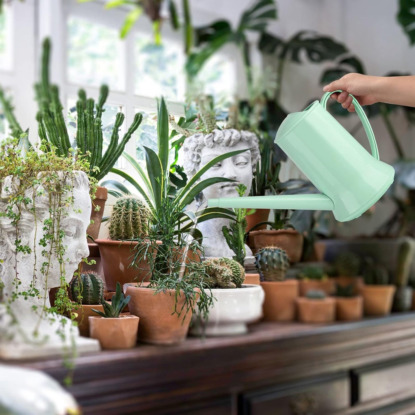 Small Watering Can, 67oz (1/2 Gallon) Indoor Houseplants Green