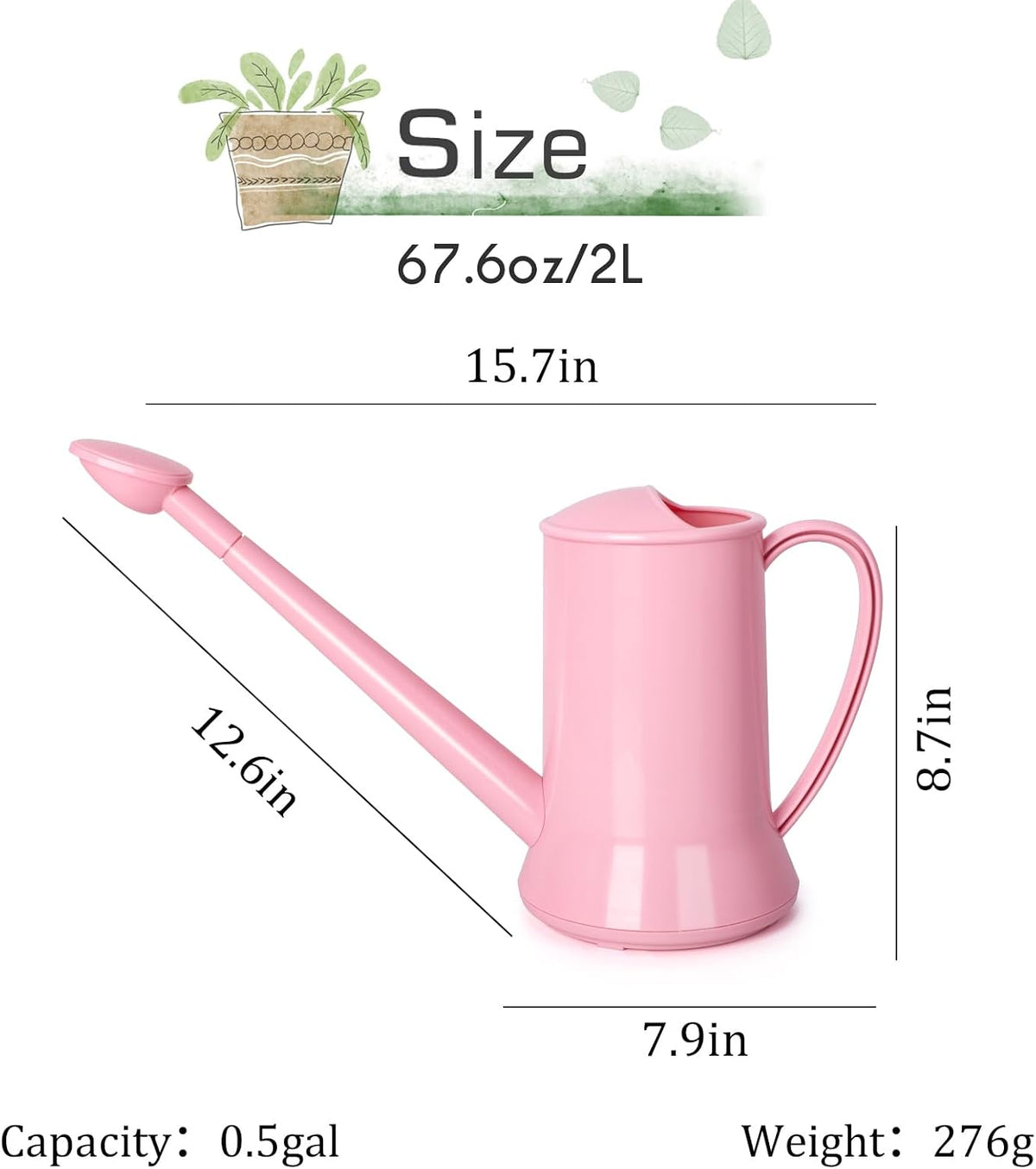 Small Watering Can, 67oz (1/2 Gallon) Indoor Houseplants Green