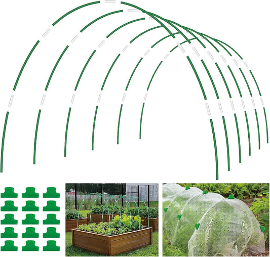 60PCS Garden Hoops for Raised Beds, 8FT Rust-Free Fiberglass Greenhouse Hoops, DIY Frame Stake to Create Grow Tunnels, Plant Support Row Covers & Garden Netting, 40Pcs Clips