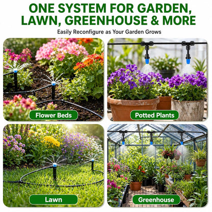 230FT Drip Irrigation System Kit, Quick Push-to-Connect Auto Garden Watering Irrigation System with 33FT 1/2'' & 197FT 1/4'' Tubing, Adjustable Dripper Sprayers for Raised Bed, Lawn, Greenhouse