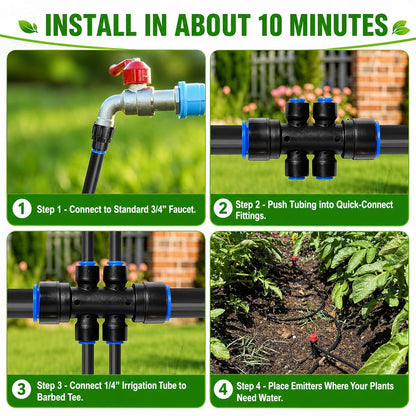 230FT Drip Irrigation System Kit, Quick Push-to-Connect Auto Garden Watering Irrigation System with 33FT 1/2'' & 197FT 1/4'' Tubing, Adjustable Dripper Sprayers for Raised Bed, Lawn, Greenhouse