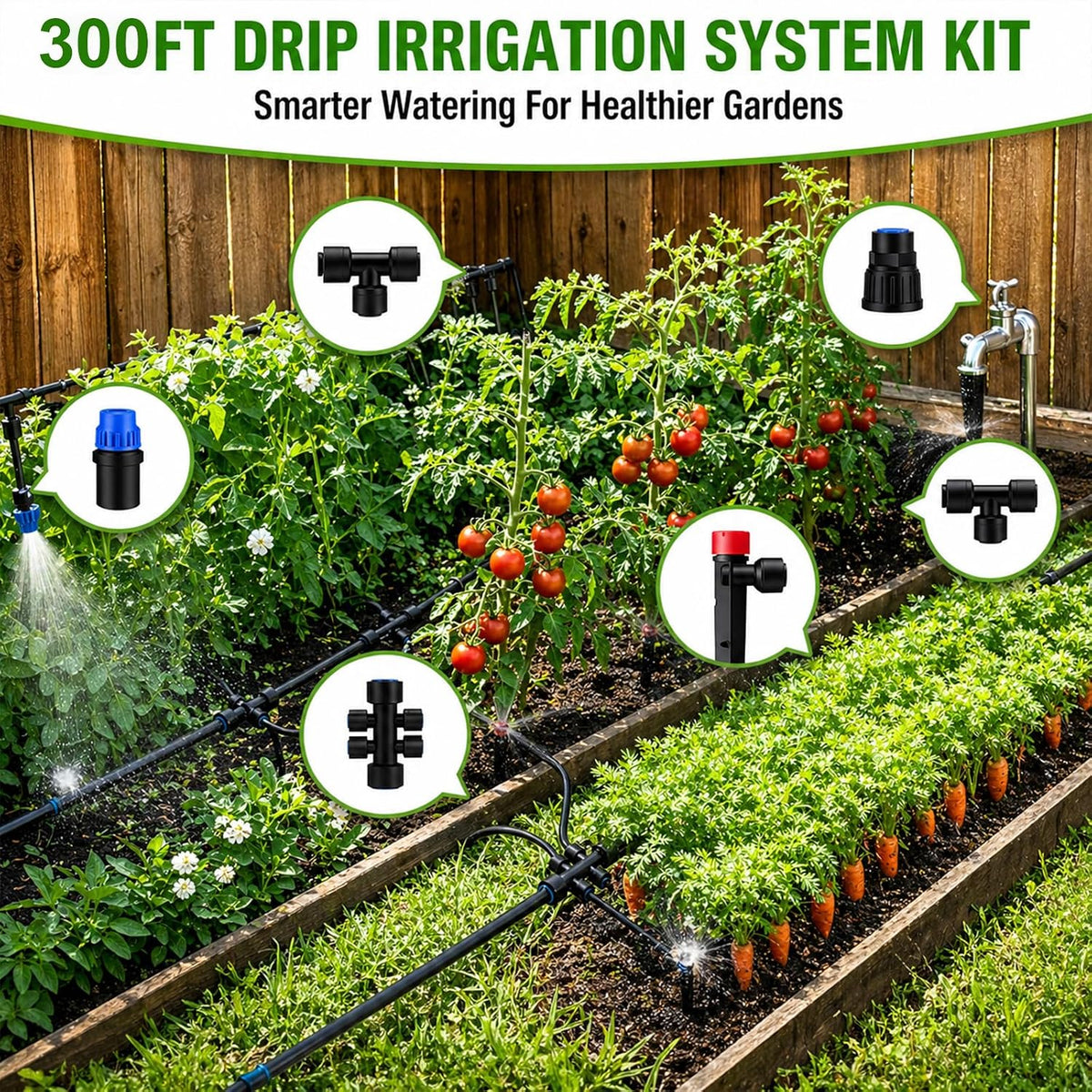 230FT Drip Irrigation System Kit, Quick Push-to-Connect Auto Garden Watering Irrigation System with 33FT 1/2'' & 197FT 1/4'' Tubing, Adjustable Dripper Sprayers for Raised Bed, Lawn, Greenhouse