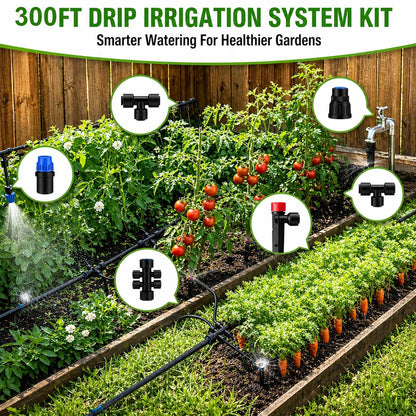 230FT Drip Irrigation System Kit, Quick Push-to-Connect Auto Garden Watering Irrigation System with 33FT 1/2'' & 197FT 1/4'' Tubing, Adjustable Dripper Sprayers for Raised Bed, Lawn, Greenhouse