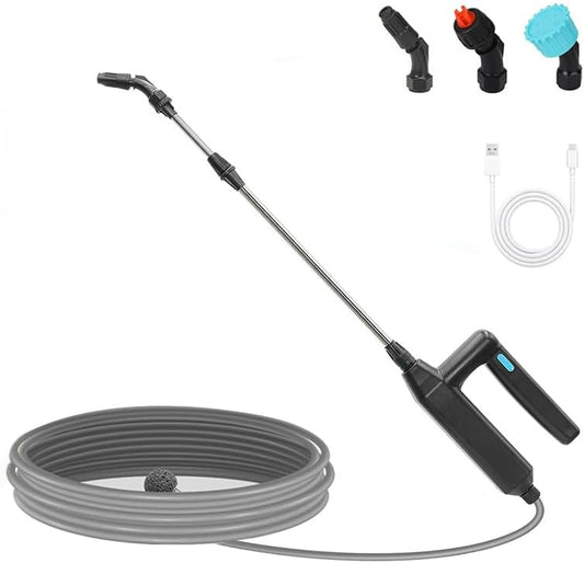 Battery Powered Sprayer Wand,Electric Plant Sprayer Telescopic Watering Wand with 26.5FT Hose,Rechargeable Electric Watering Sprayer Handle with 3 Adjustable Nozzles & Filter for Weed, Lawn and Garden