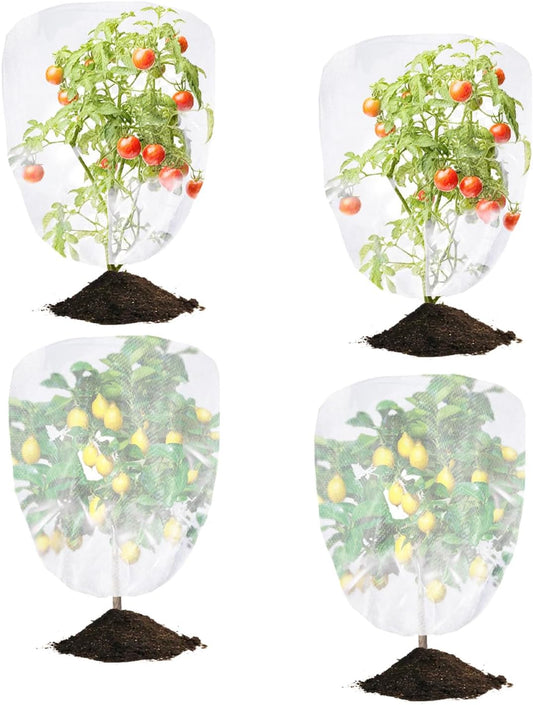 4 Pack Bird Netting for Blueberry Bushes, 3.3 * 4.9Ft Tomato Plant Netting, Plant Covers from Insects, Mesh Plant Protector for Tomatoes, Fruit Tree, Flowers, Vegetables with Drawstring