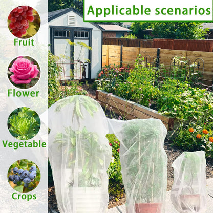 4 Pack Bird Netting for Blueberry Bushes, 3.3 * 4.9Ft Tomato Plant Netting, Plant Covers from Insects, Mesh Plant Protector for Tomatoes, Fruit Tree, Flowers, Vegetables with Drawstring