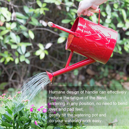 1 Gallon Red Metal Watering Can, Removable Spout