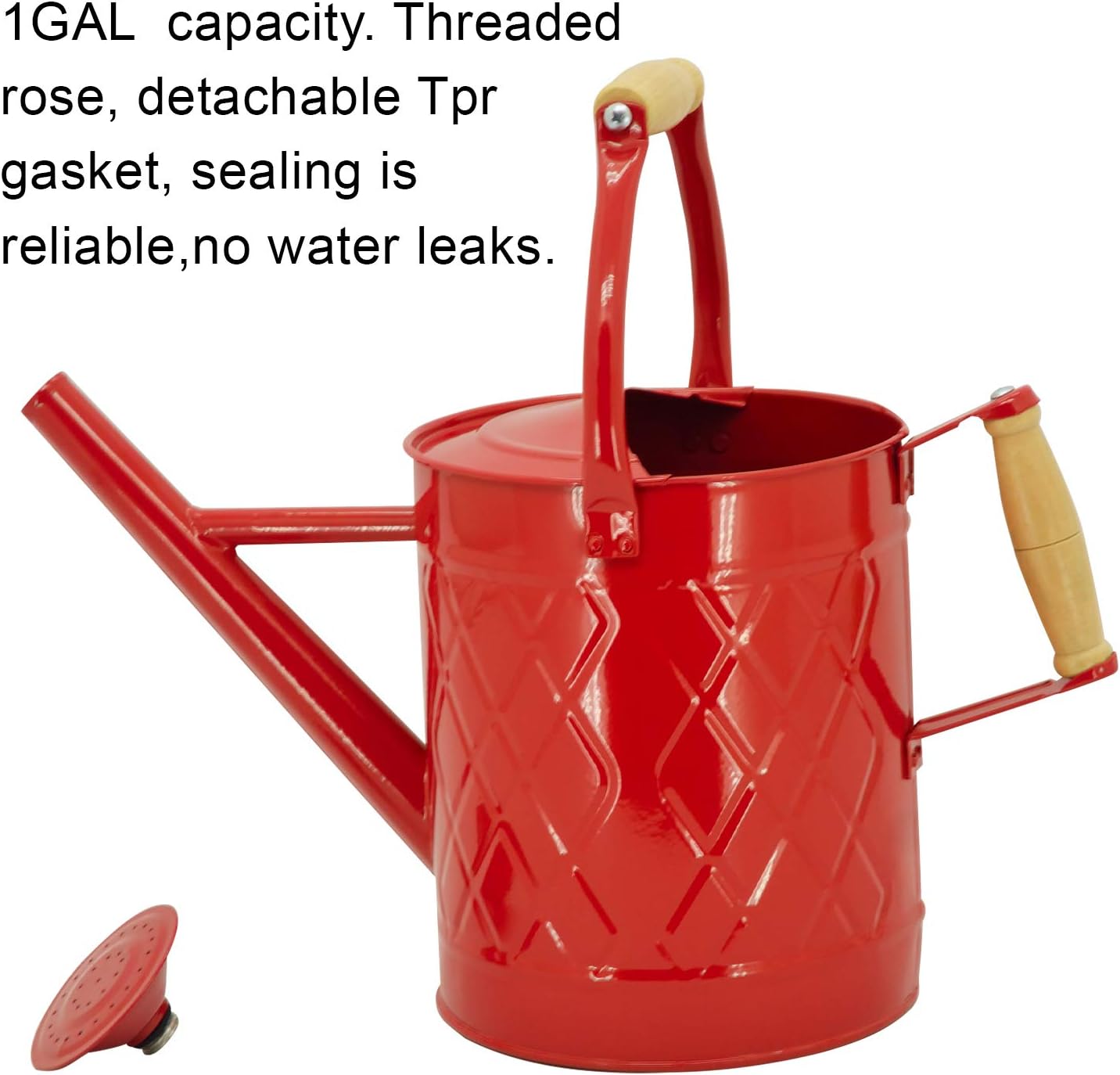 1 Gallon Red Metal Watering Can, Removable Spout