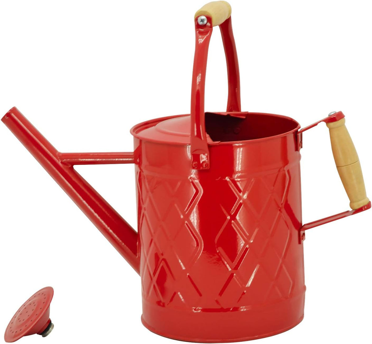 1 Gallon Red Metal Watering Can, Removable Spout