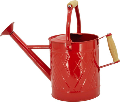 1 Gallon Red Metal Watering Can, Removable Spout