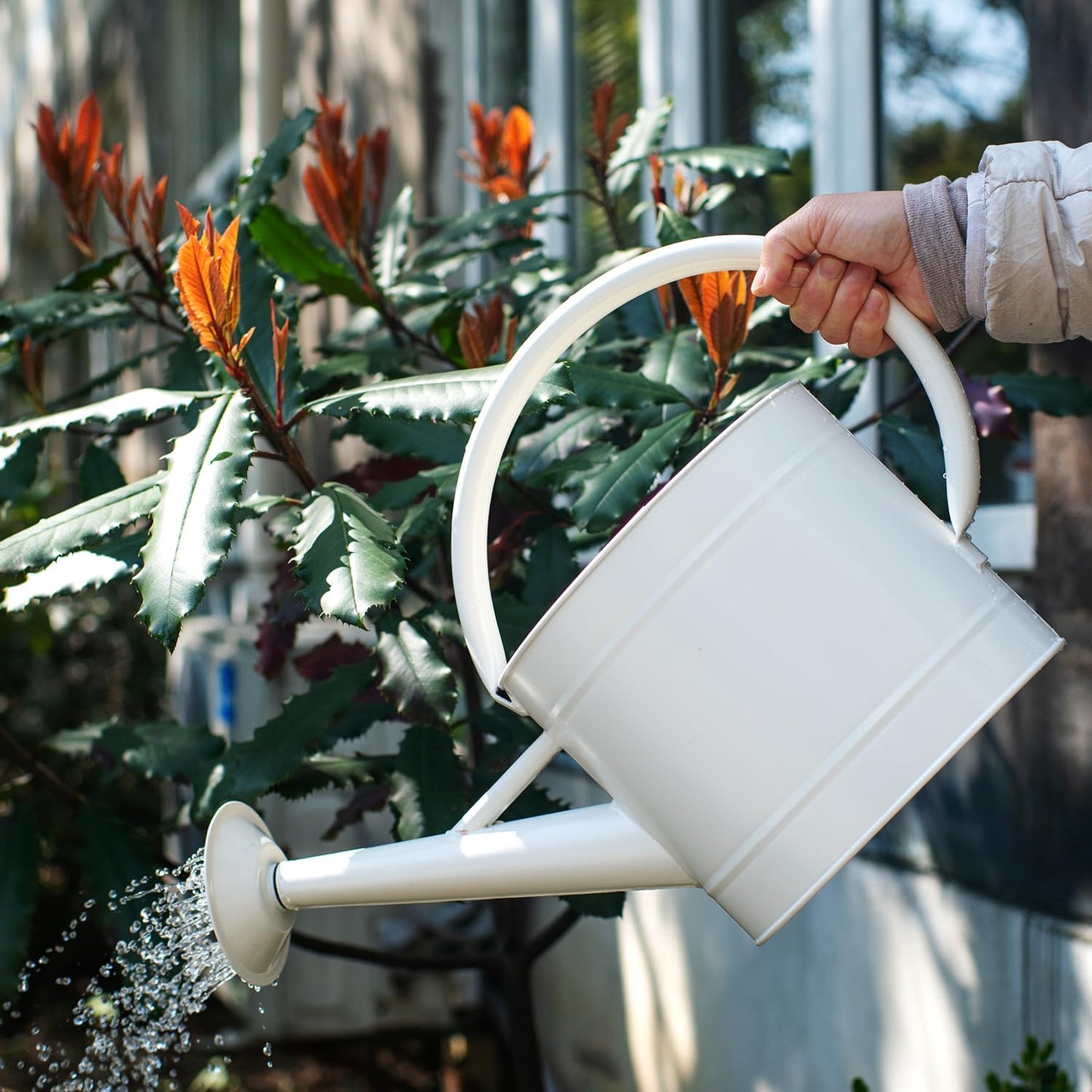 1 Gallon Red Metal Watering Can, Removable Spout