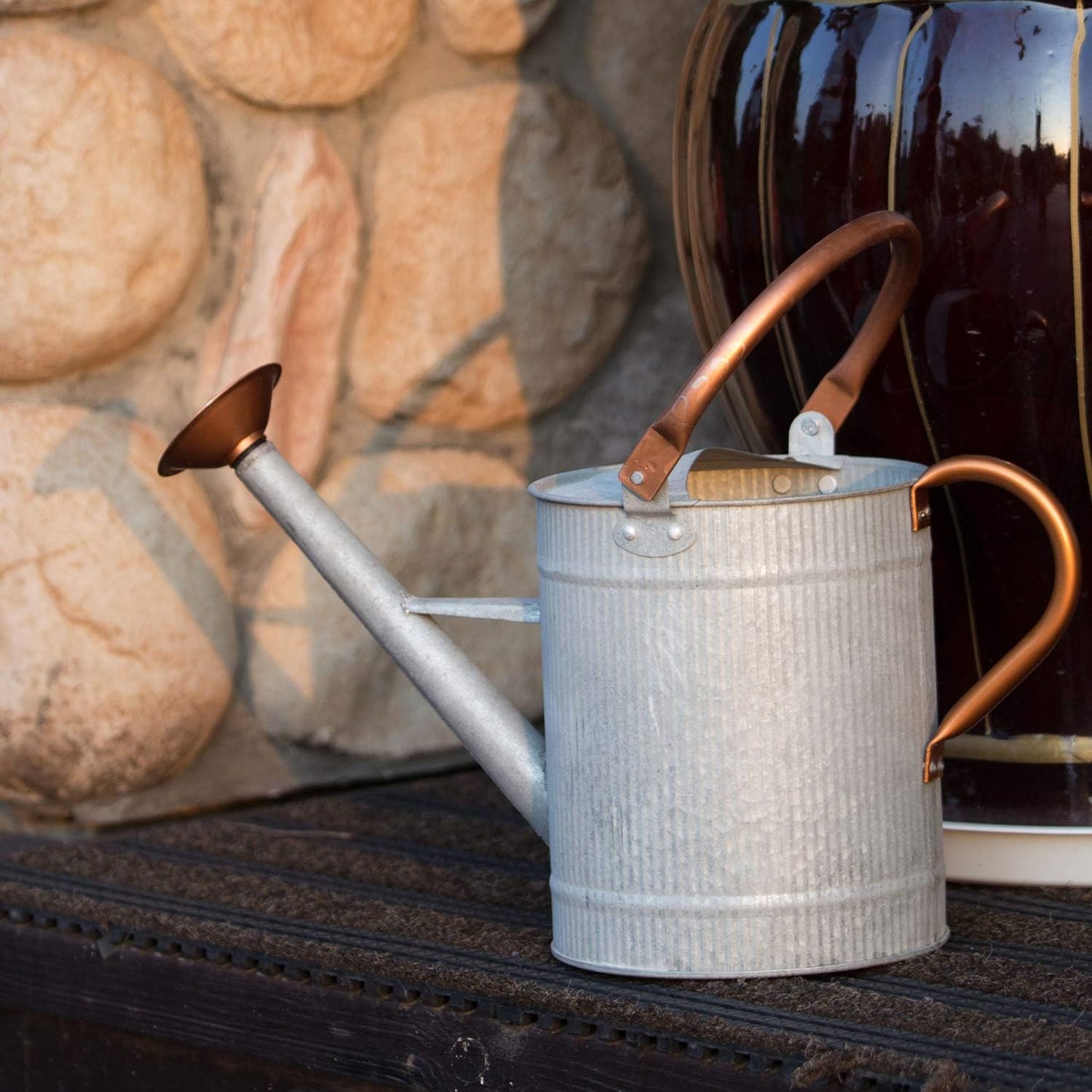 1 Gallon Red Metal Watering Can, Removable Spout