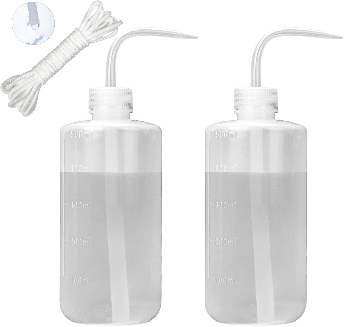 ORIMERC 2 Pack Plant Watering Bottle for Indoor Plants, 500mL Succulent Watering Bottle, Come with 15 ft Self Watering Wick Cord, Squeeze Watering Can Waterer Seedlings Terrarium Lab Tatoo Eye Wash