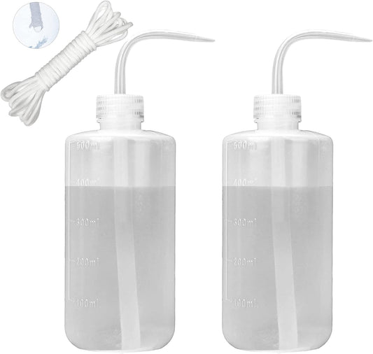 ORIMERC 2 Pack Plant Watering Bottle for Indoor Plants, 500mL Succulent Watering Bottle, Come with 15 ft Self Watering Wick Cord, Squeeze Watering Can Waterer Seedlings Terrarium Lab Tatoo Eye Wash