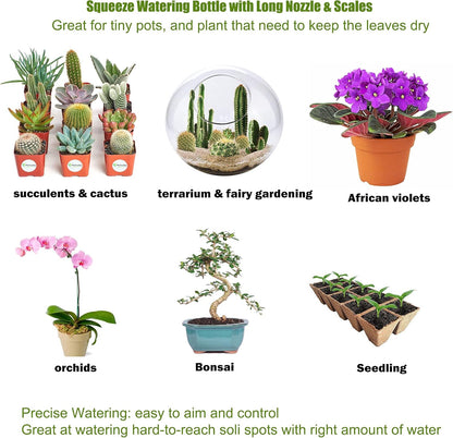 ORIMERC 2 Pack Plant Watering Bottle for Indoor Plants, 500mL Succulent Watering Bottle, Come with 15 ft Self Watering Wick Cord, Squeeze Watering Can Waterer Seedlings Terrarium Lab Tatoo Eye Wash
