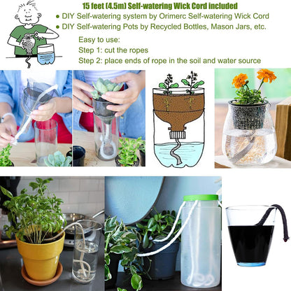 ORIMERC 2 Pack Plant Watering Bottle for Indoor Plants, 500mL Succulent Watering Bottle, Come with 15 ft Self Watering Wick Cord, Squeeze Watering Can Waterer Seedlings Terrarium Lab Tatoo Eye Wash