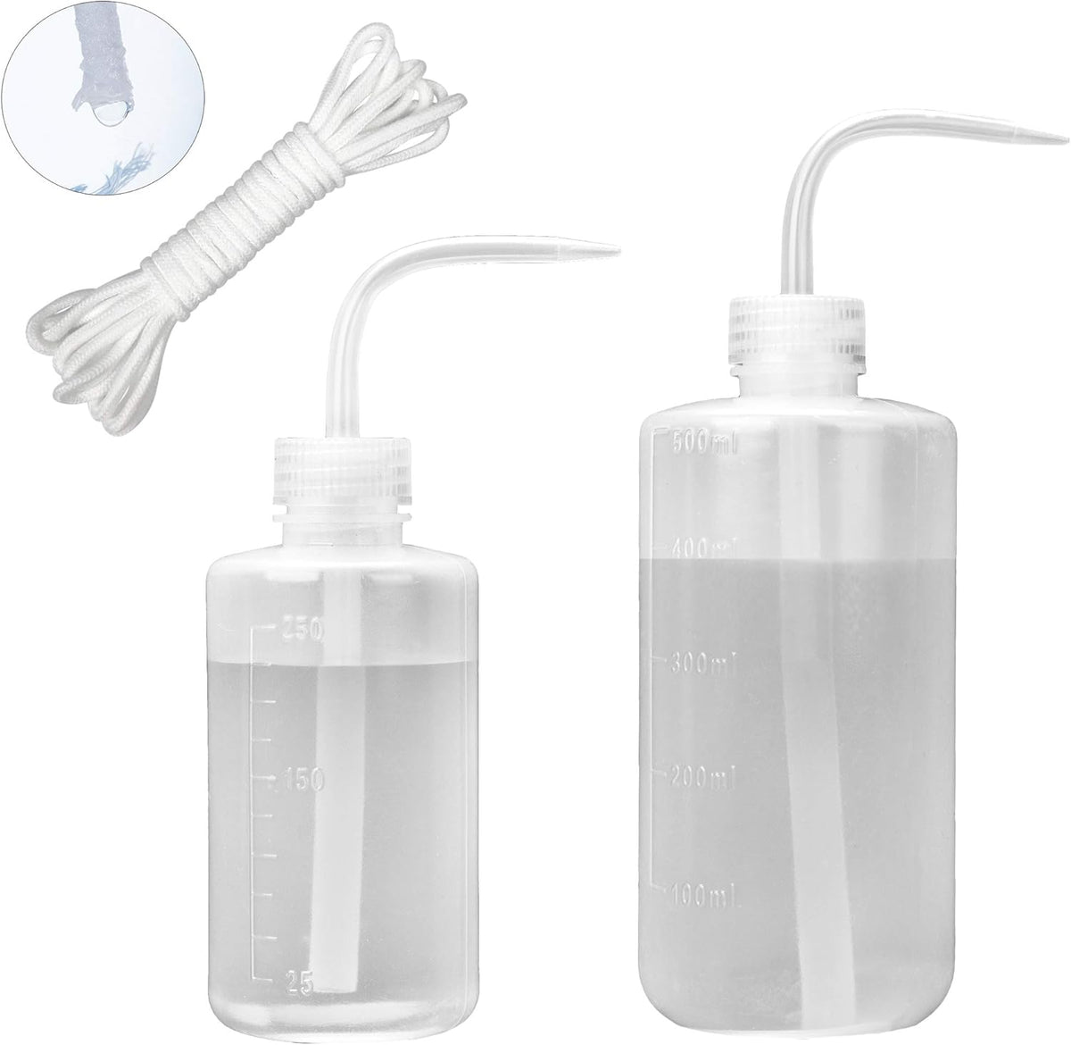 ORIMERC 2 Pack Plant Watering Bottle for Indoor Plants, 500mL Succulent Watering Bottle, Come with 15 ft Self Watering Wick Cord, Squeeze Watering Can Waterer Seedlings Terrarium Lab Tatoo Eye Wash