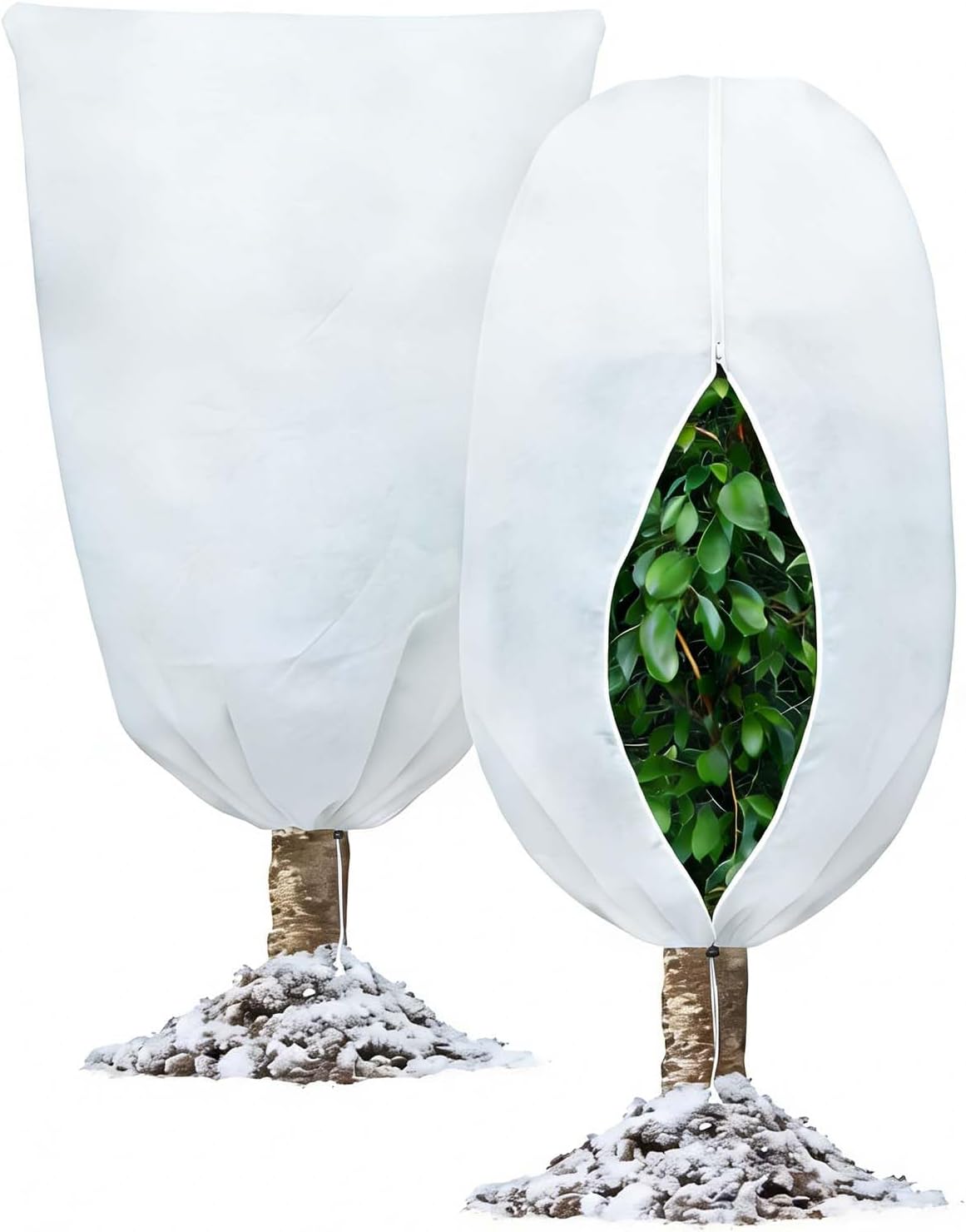 2 Packs Plant Covers Freeze Protection, 39.3'' x 47.2'' Winter Frost Cloth with Zipper & Drawstring White Frost Blankets for Outdoor Garden Plants and Trees