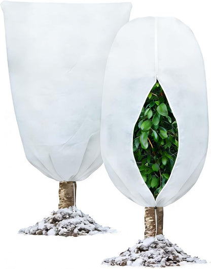2 Packs Plant Covers Freeze Protection, 39.3'' x 47.2'' Winter Frost Cloth with Zipper & Drawstring White Frost Blankets for Outdoor Garden Plants and Trees