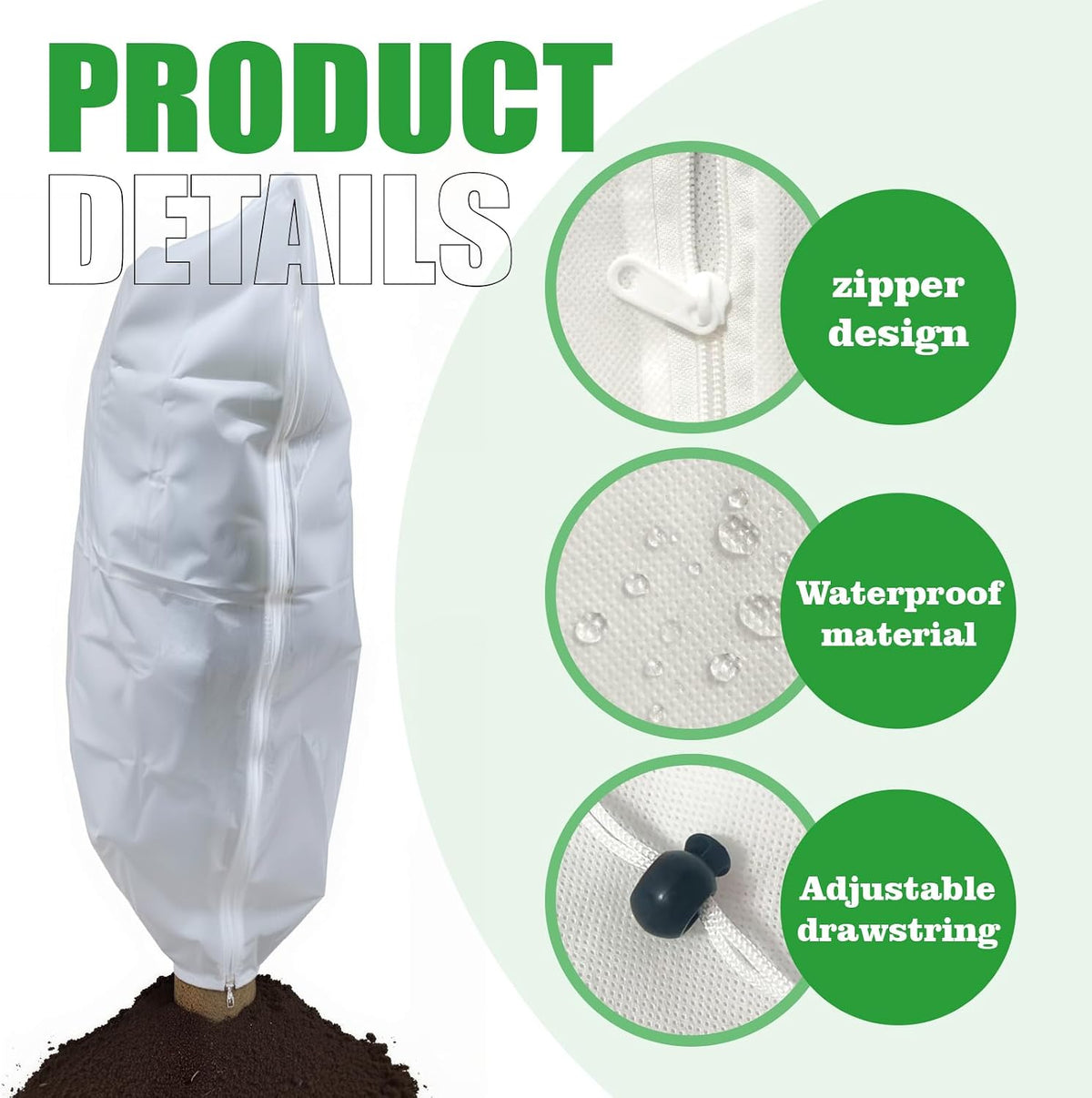 2 Packs Plant Covers Freeze Protection, 39.3'' x 47.2'' Winter Frost Cloth with Zipper & Drawstring White Frost Blankets for Outdoor Garden Plants and Trees
