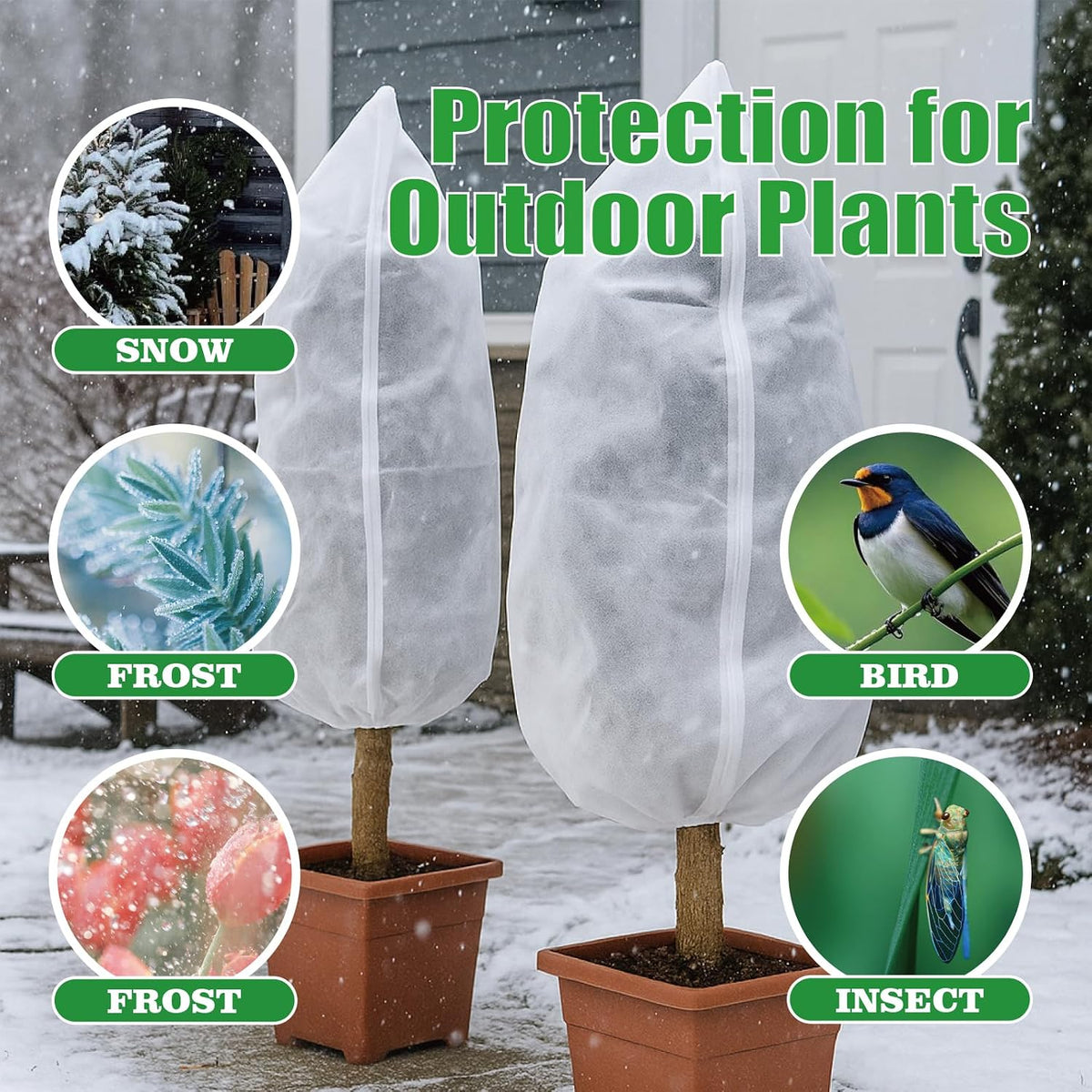 2 Packs Plant Covers Freeze Protection, 39.3'' x 47.2'' Winter Frost Cloth with Zipper & Drawstring White Frost Blankets for Outdoor Garden Plants and Trees