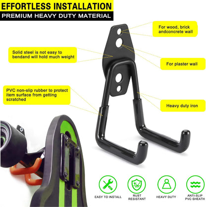 2 Pack Heavy Duty Garage Hooks Storage Organizer Wall Mount Power and Garden Tool Hangers, for Hanging Ladders, Ropes, Hose, Bulk Items