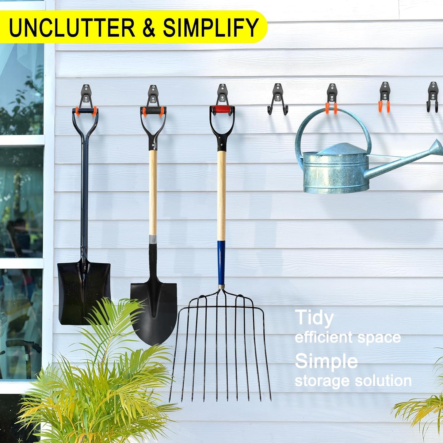 2 Pack Heavy Duty Garage Hooks Storage Organizer Wall Mount Power and Garden Tool Hangers, for Hanging Ladders, Ropes, Hose, Bulk Items